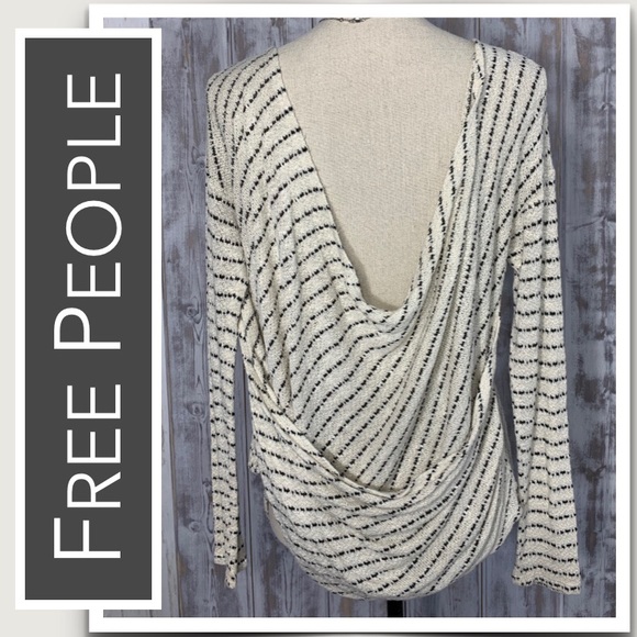 Free People Open-Back Sweater NWOT White with Black Stripes - Picture 8 of 8